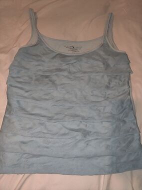 New York & Company Cami Tank Sz M Light Blue Ruffled Layered Scoop Neck Stretch